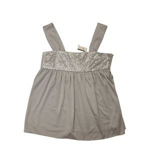 New York & Company Babydoll Tank Top Satin Glam Sequin Silver Women's 6 NWT